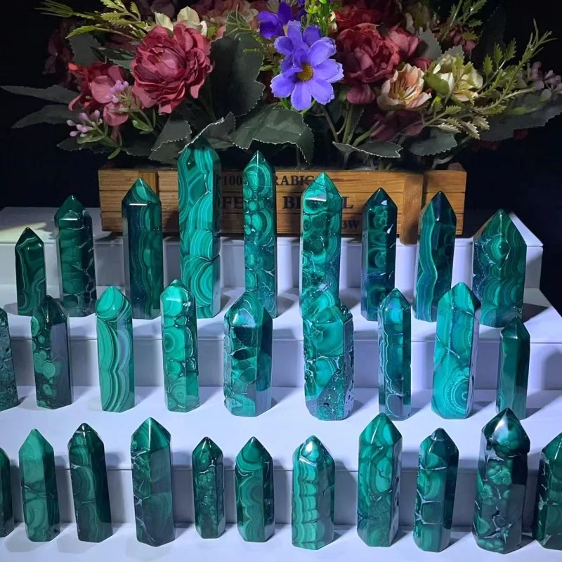 

Wholesale Bulk Natural Gemstones Crystal Tower Healing Craft Malachite Point Wand For Decoration