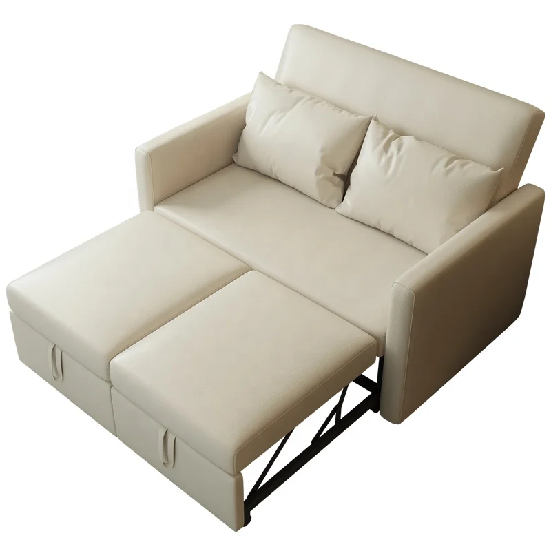 Simple Design Living Room Furniture Wholesale Price Comfortable Faux Leather Creamy White Luxury Pull Out Sofa Bed for Home