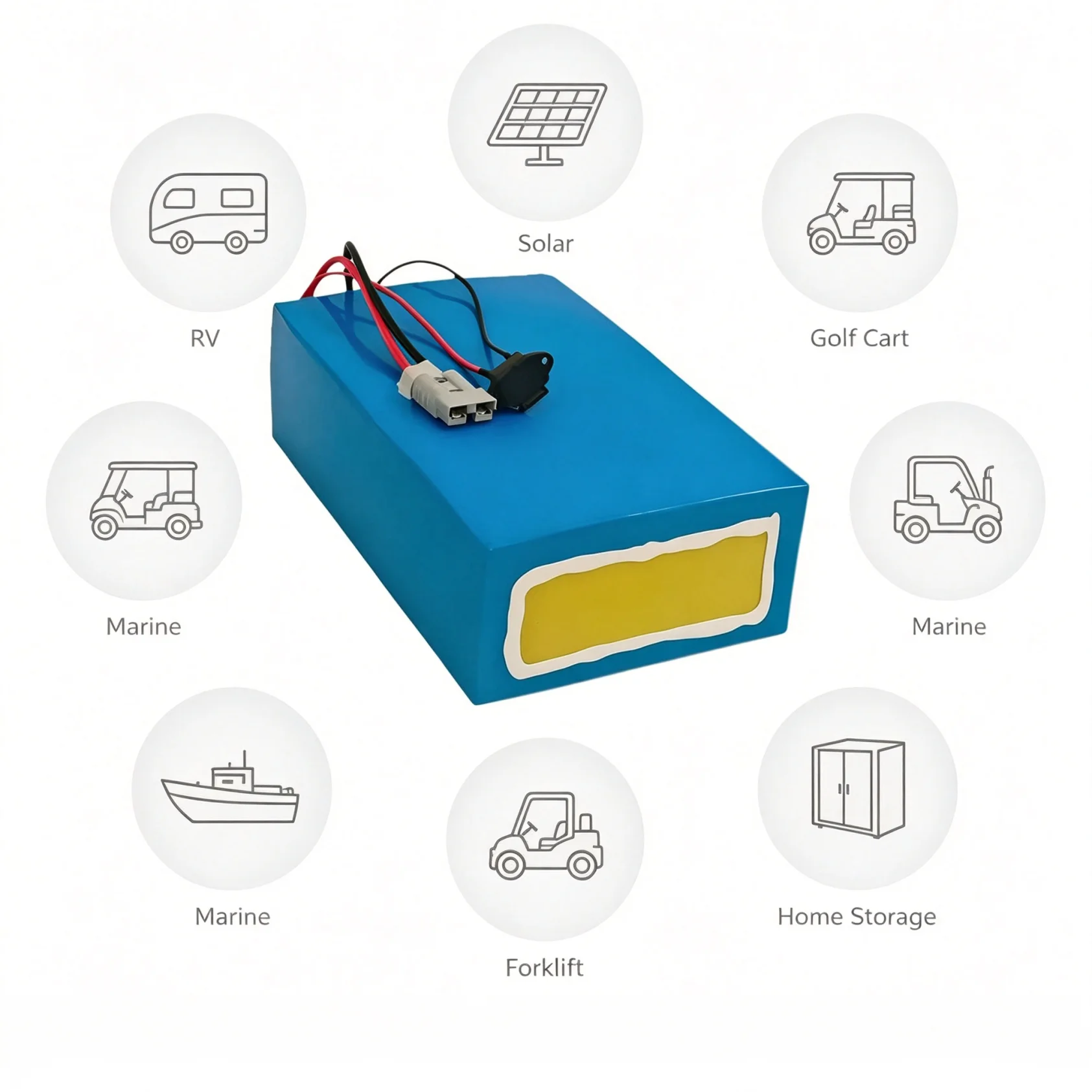 48V LiFePO4 Battery 30-200Ah Deep Cycle Rechargeable Lithium Iron Phosphate for RV Solar Marine System