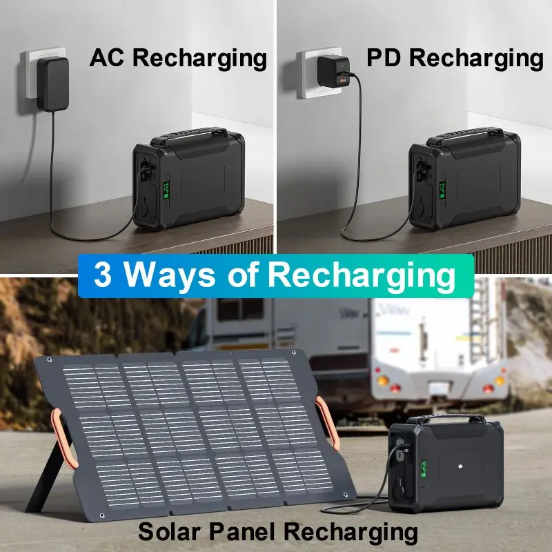 100000mAh Portable Power Station 300wh Solar Panel Charhing Emergency Backup Power Bank Lifepo4 Battery Pack 12V 60ah Powered view 3