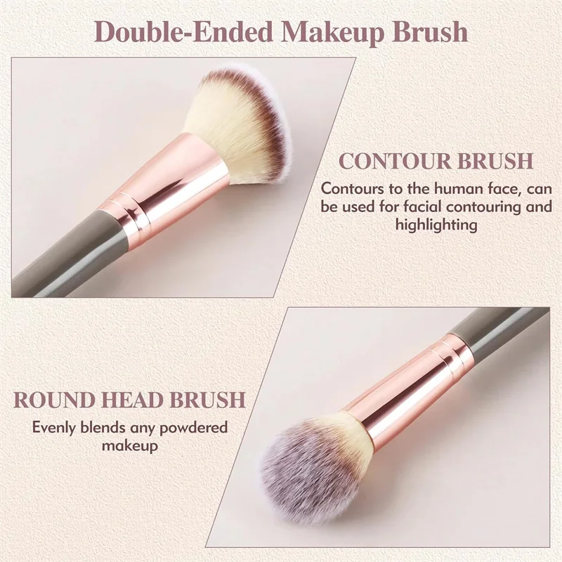 Pincéis de maquiagem de base de ponta dupla 2 em 1 Pincéis de contorno de chama e blush Pincel inclinado angular/redondo para contorno e iluminador