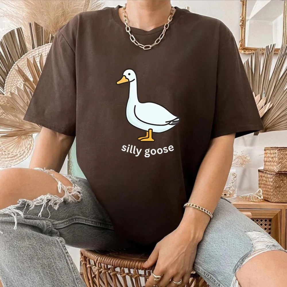 Silly Goose T-Shirt Cute Goose Short Sleeve Shirts Silly Goose University Shirt Funny Goose Tee Unisex Trendy Summer Casual Tops