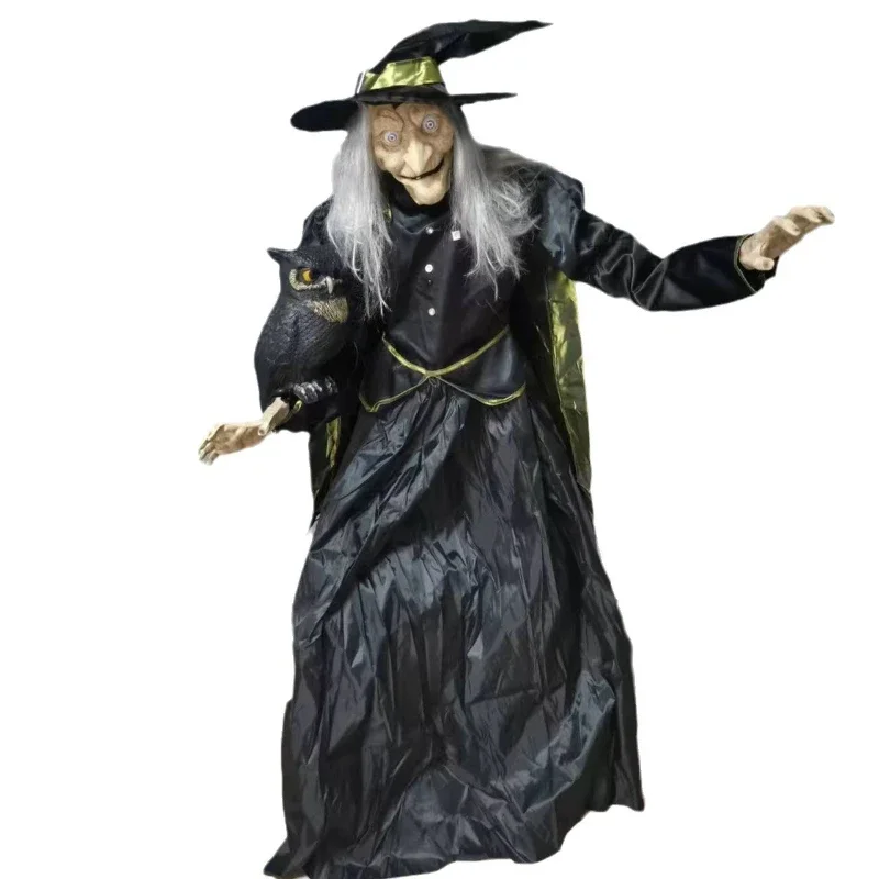 

Halloween electric luminous witch with owl ornament, horror haunted house scary ornament secret