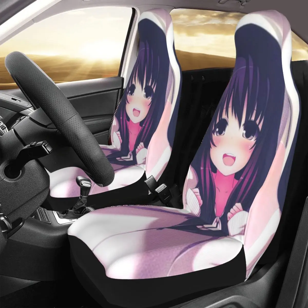 

Милый манга, чехол на автомобильное сиденье Каваий аниме девочки с индивидуальным принтом, универсальные аксессуары для защиты переднего сиденья, набор подушек