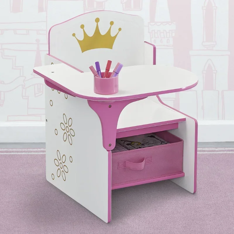 Delta Children Princess Crown 작업 의자 책상(보관함 포함), Greenguard Gold 인증 학교 책상 및 의자