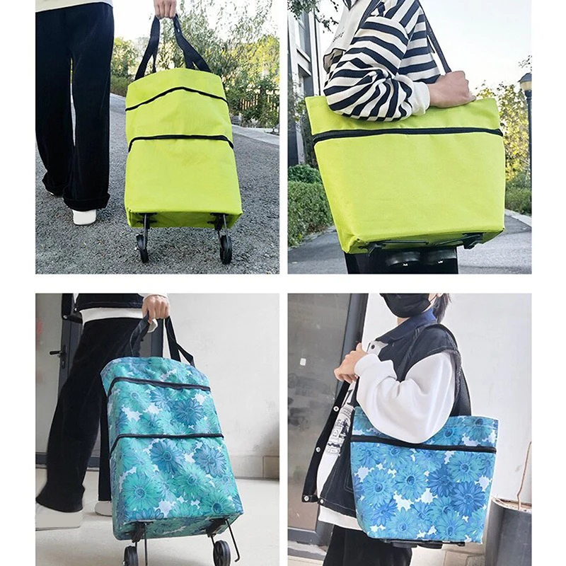 Roller Shopping Bags Polyester Folding Shopping Cart Portable Supermarket Tote Wheel Bags Wheel Supermarket Handbag