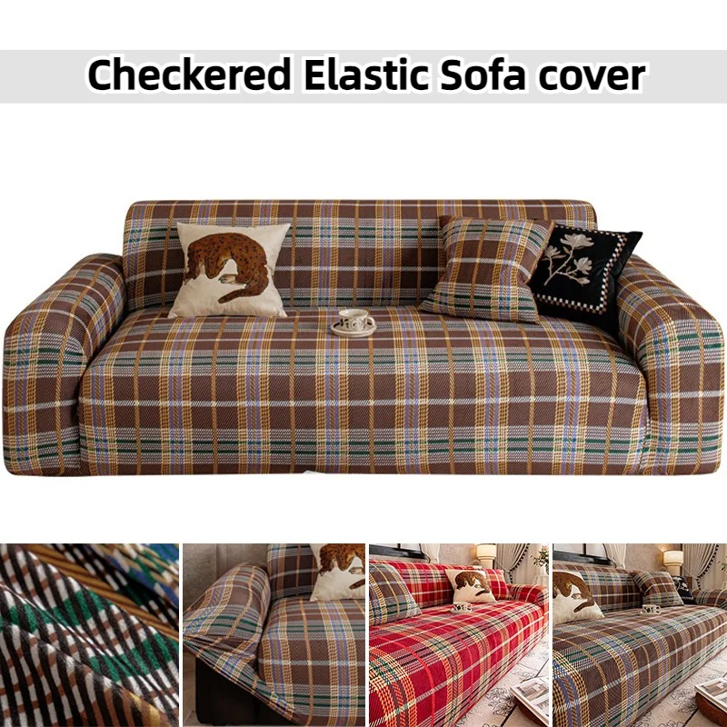 New Checkered Elastic Sofa Slipcovers Anti Cat Scratch L Shape Corner Couch Protector Washable for 1/2/3/4/5 Seater Living Room