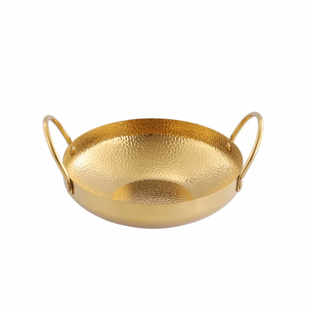 Hammered Pattern Korean-style Seafood Paella Pan Non-stick 304 Stainless Steel Saucepan Shock-resistant Double Handle
