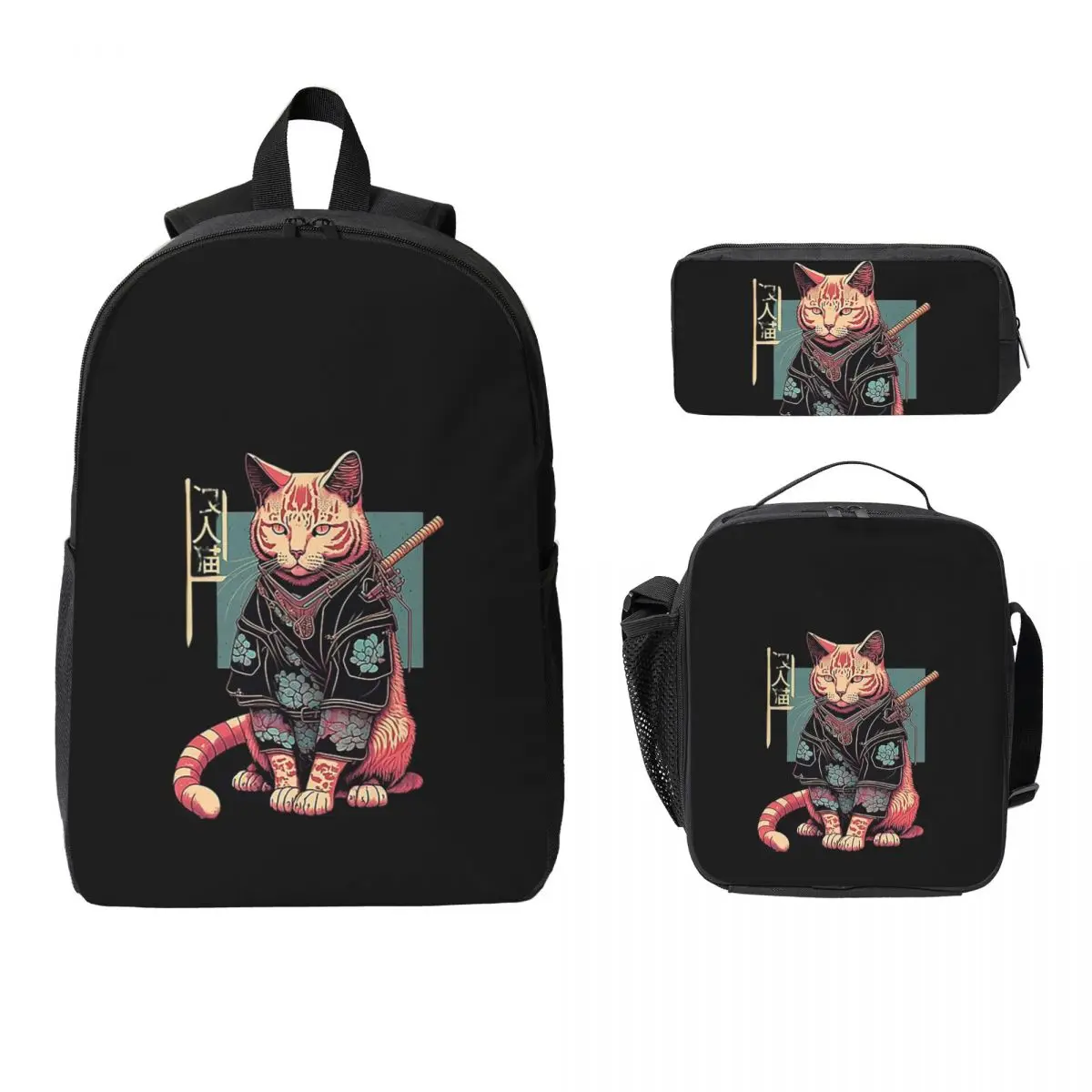 

Cats Anime Samurai Sword Backpack Student Boys Girls BookBag School Bag Laptop Shoulder Bags 3ps Insulated Lunch Bag Pencil Case
