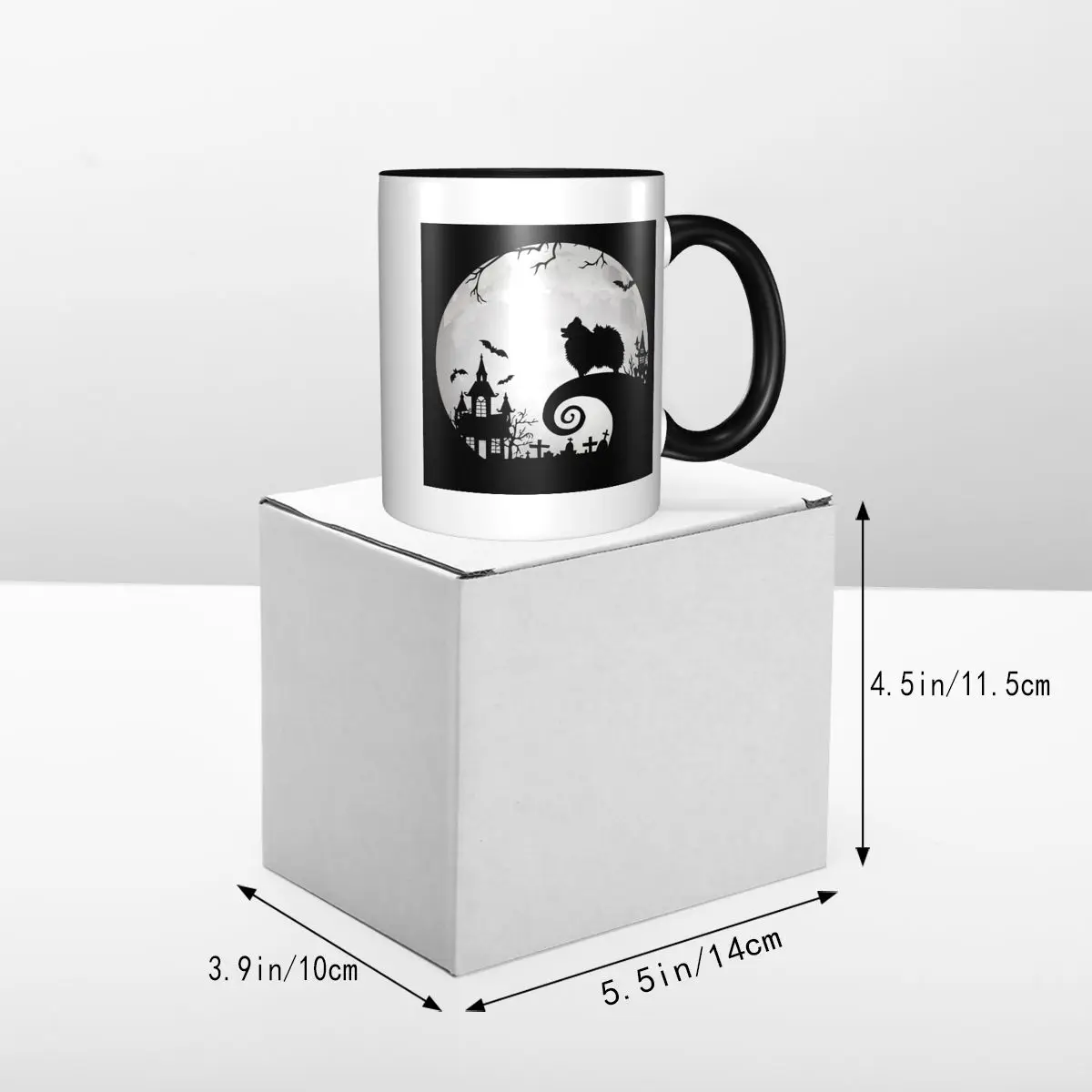 كلب صغير طويل الشعر والقمر كوب الهالوين مضحك أكواب القهوة السيراميك أكواب الشاي كوب حليب درينكوير هدية للمرأة الرجل