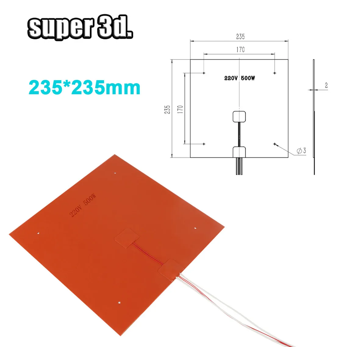 실리콘 가열 침대 가열 패드, 방수 220, 300, 310, 235, 400mm, 24V, 220V, 3D 프린터 Ender3 cr10 부품, 핫 베드