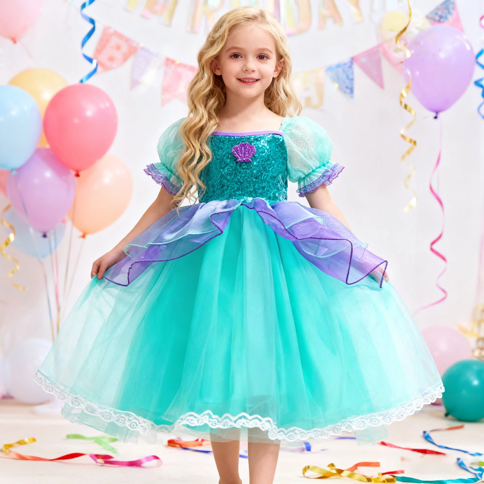 Meerjungfrau Party Ballkleid für Mädchen Cosplay Halloween Weihnachten Kostüm Sommer Tüll Hochzeit Geburtstag Perform Prinzessin Mädchen Kleid