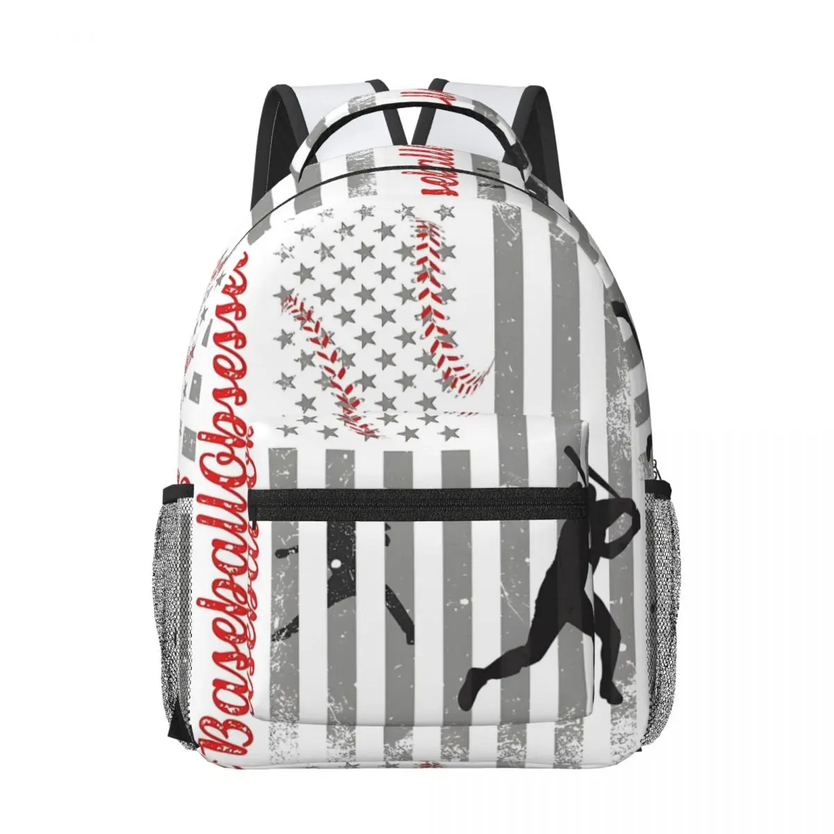 Mochila de beisebol infantil e bandeira americana, mochila estudantil de grande capacidade, leve, impermeável, 17"