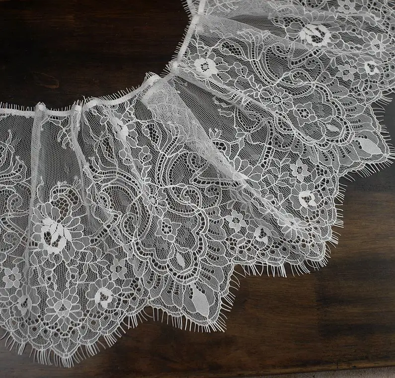 White French Lace Trim Embroidery Eyelash Lace DIY Accessories Needle Work Chantilly Lace Fabrics for Clothes Craft