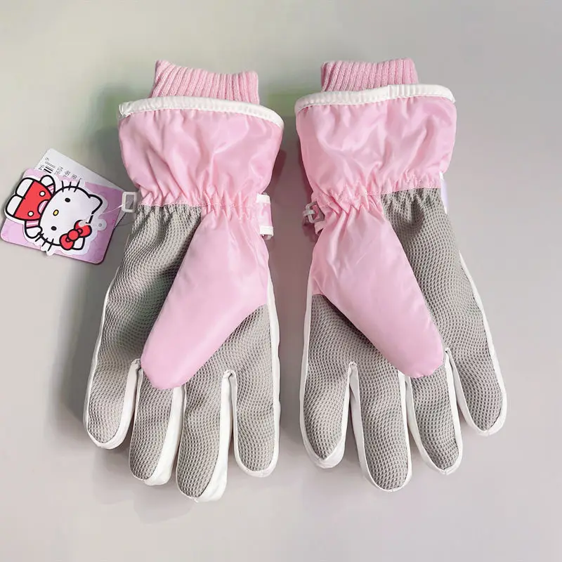 New Cartoon Sanrio Hello Kitty Innovative High-Look Ski Cycling Kawaii Girls Outdoor Warm Gloves Soft Plush Winter Snow Gift