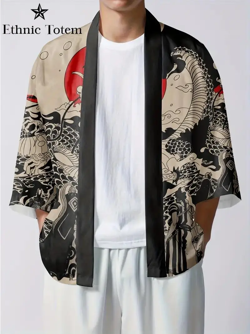 2025 New Style Dragon Samurai Pattern Men Women Japanese Kimono Harajuku Haori Coat Summer Beach Clothing Traditional Clothes