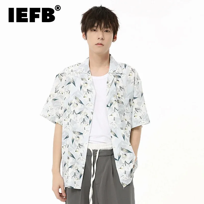 

IEFB Korean Style Men's Shirts Casual Printing Single Breasted Clothing Turn-down Collar Short Sleeve Male Tops Trend 9C6579