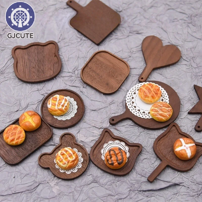 Dollhouse Miniature Wooden Walnut Tray Model Toy Doll House Kitchen Restaurant Food Tray Decoration Accessories