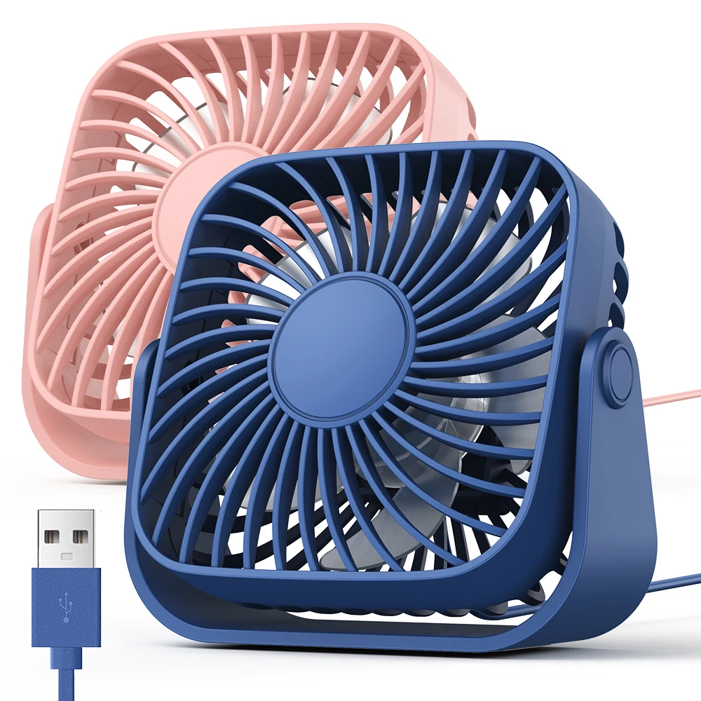 USB Desk Fan,[2Pack] Strong Airflow&Quiet Operation Mini Personal Fan, 3 Speed Wind Small Fan, 360° Rotatable Table Cooling Fan