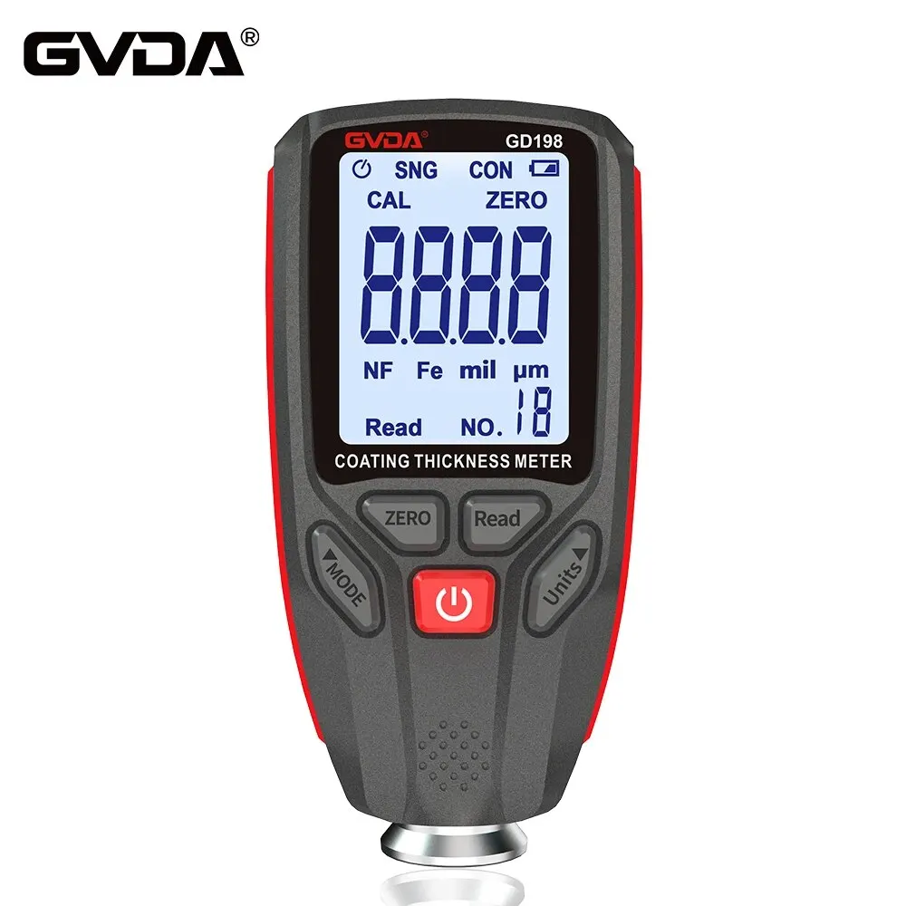 GVDA Coating Thickness Gauge Car Paint Film Thickness Tester 0 to 1300um Measuring Meter FE NFE for Automotive Metal Ceramic