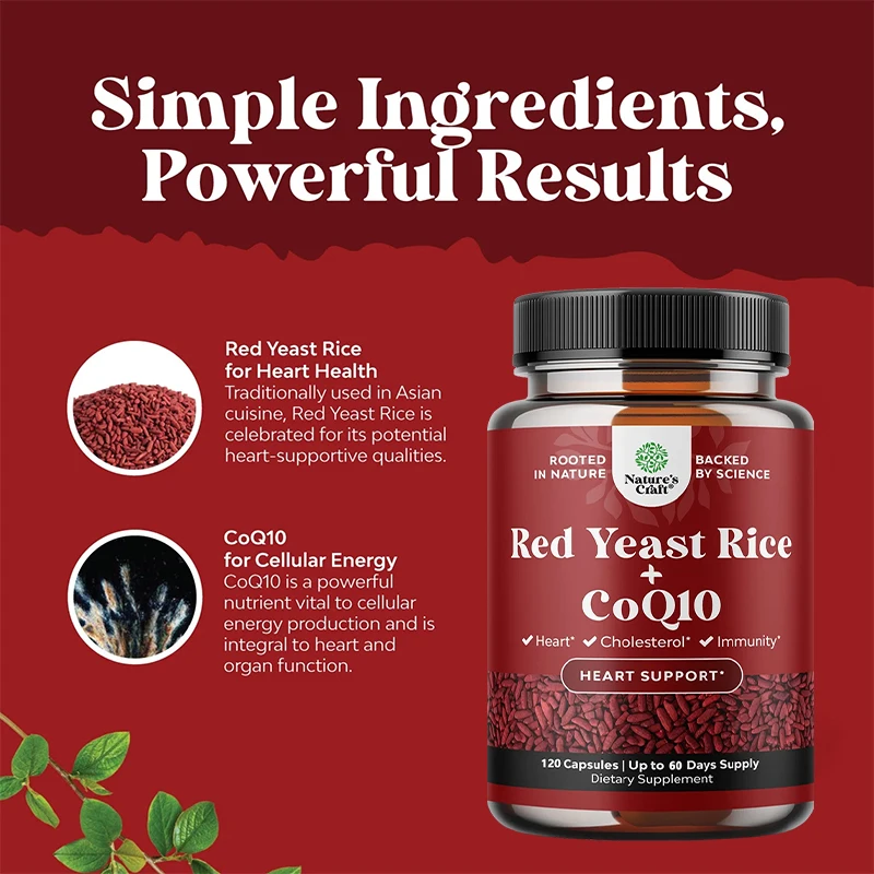 Red Yeast Rice with CoQ10 Supplement - Extra Strength Red Yeast Rice 1200 Mg, Heart Health Supplement