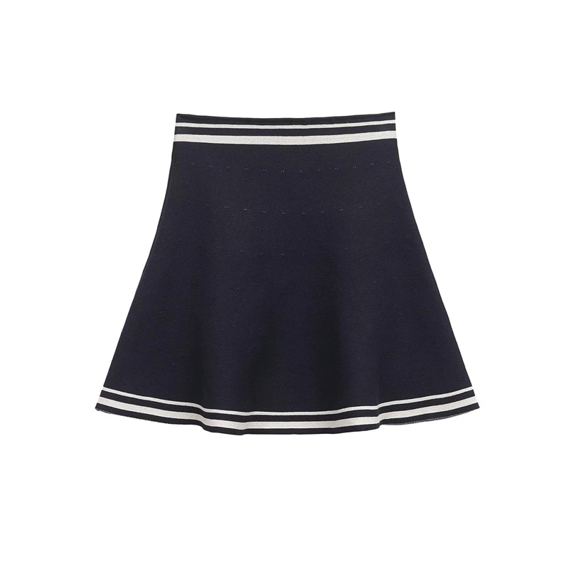 KEYANKETIAN 2025 Wiosna Nowa damska spódnica z dzianiny w kontrastowe paski w stylu preppy Elastyczna talia Cienka mini spódniczka w kształcie litery A
