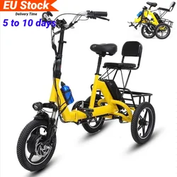 48V 350W Electric Tricycle For Adults Small Folding Electric Bicycle Frame Only 14 Inch 2 People With basket Removable Rear Seat