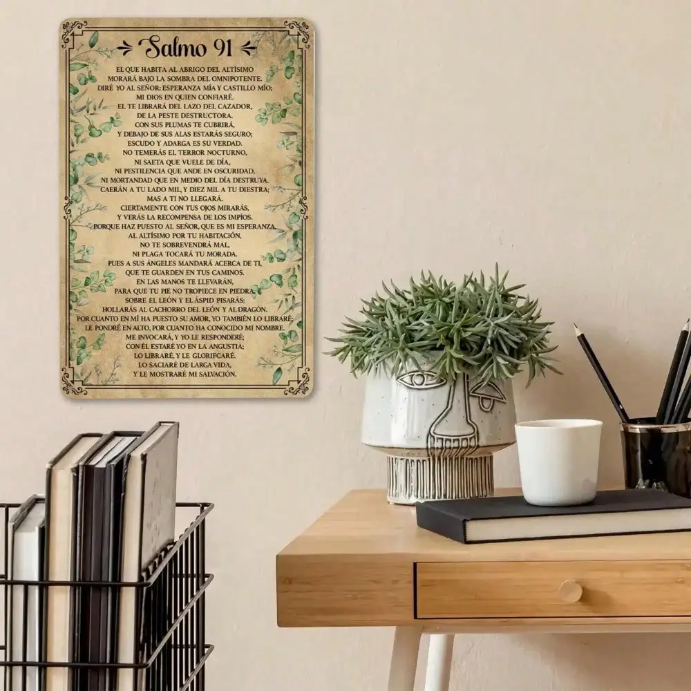 Spanish Psalm 91 Retro Metal Sign Christian Religious Wall Decor for Home Bedroom