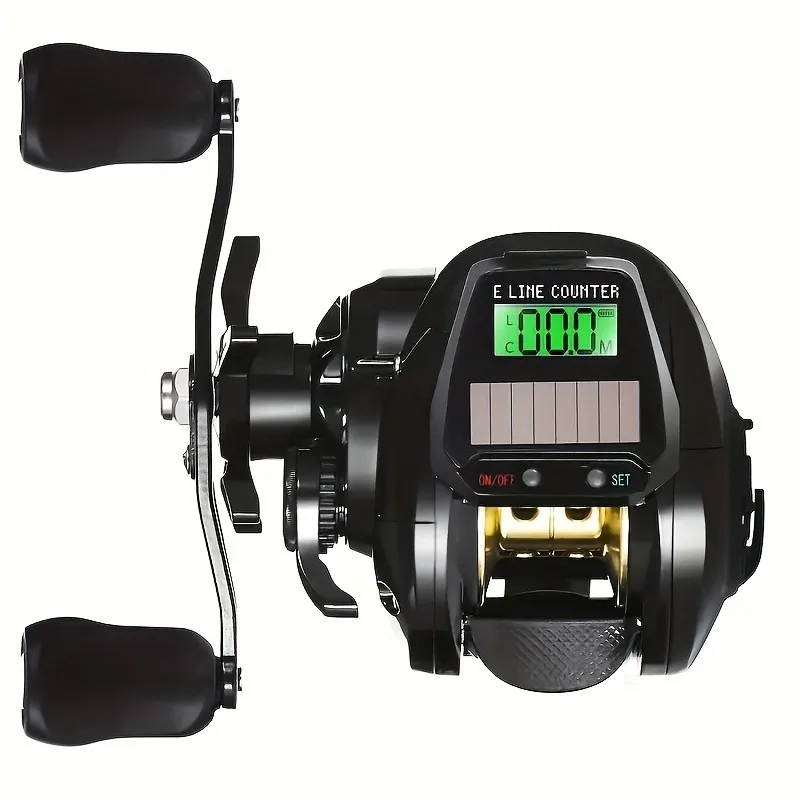 

New Solar Fishing Baitcasting Reel, Double Spool, Accurate Line Counter, Digital Display, Rechargeable, 7.2:1