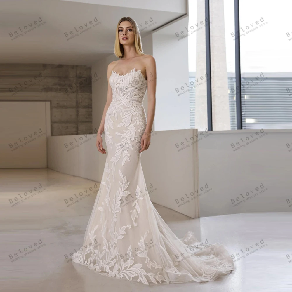 

Изысканные свадебные платья, винтажные свадебные платья, кружевные аппликации, сексуальные без бретелек с открытой спиной, красивые платья Vestidos De Novia по индивидуальному заказу 2026