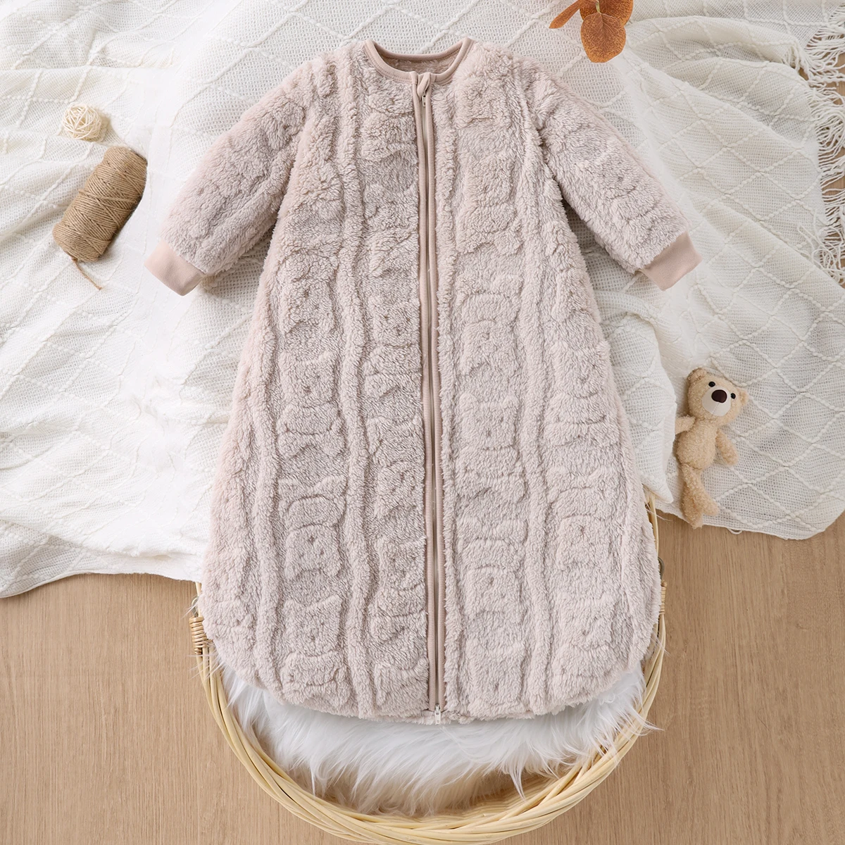 

1 шт., жаккардовый тонкий бархатный спальный мешок на молнии с длинными рукавами и мишкой, милый и подходит для осени и зимы для маленьких девочек