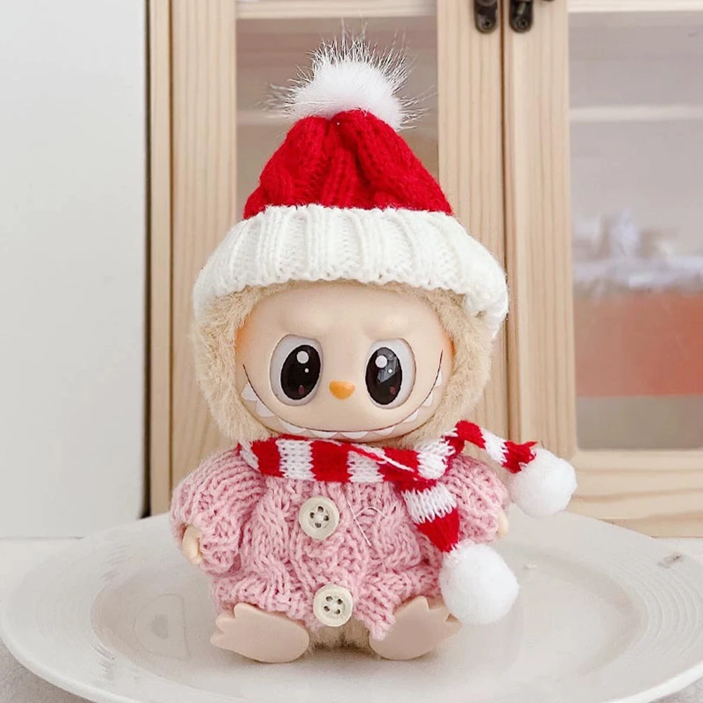 

For Labubu Clothes 17cm Doll Christmas Sweater Hat Set V1 V2 V3 Plush Doll Macaron Winter New Year Clothes DIY Christmas Gift