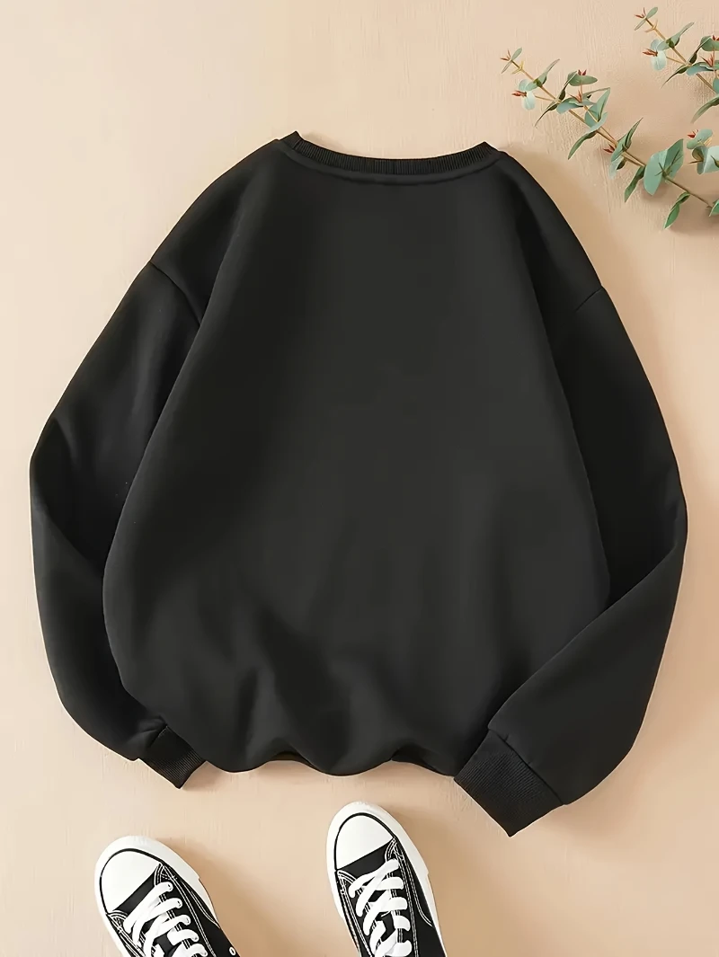 هوديي فضفاض مطبوع عليه ديزني بامبي - هودي كاجوال دافئ للشتاء باللون الأسود، تصميم زهرة الفراشة، رقبة دائرية مريحة