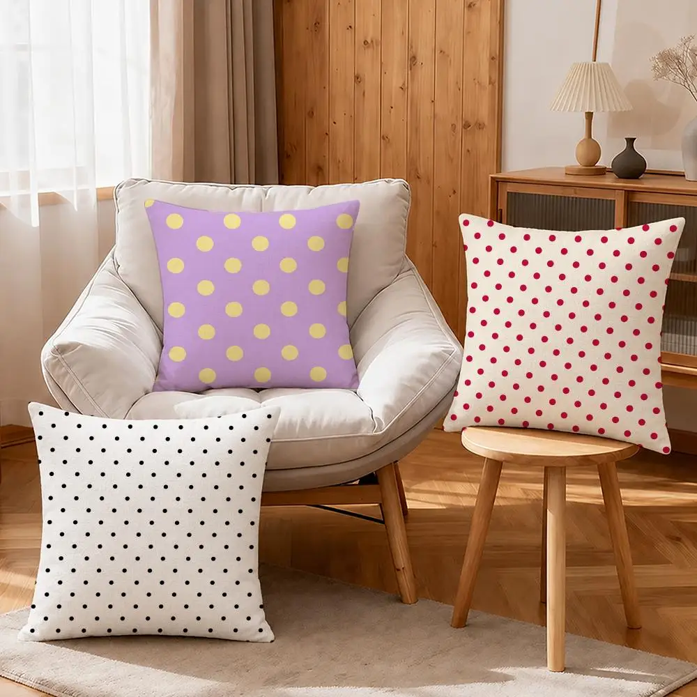 Art Beauty Fashion Polka Dots Cushion Cover Linen Anti-Mite Antibacterial Cushion Cover Invisible Zipper Sofa Decor