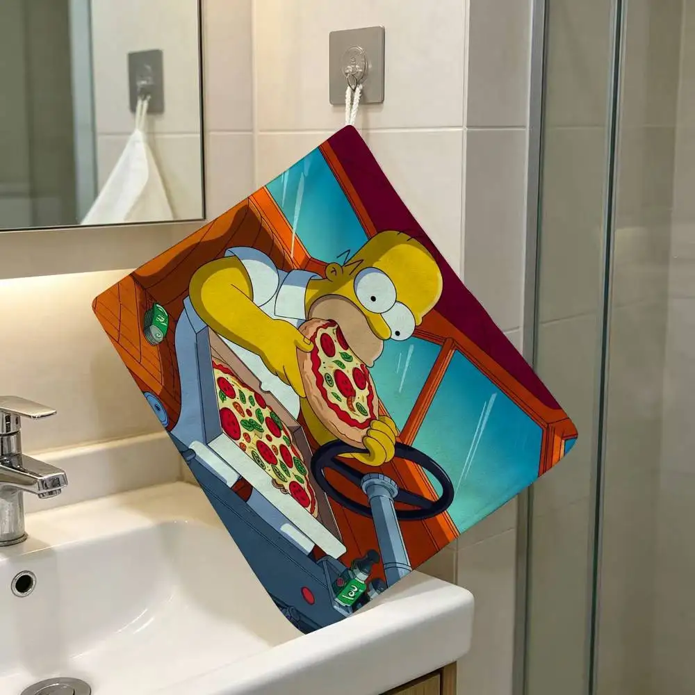 Simpsons Pop Cartoon Artworks Household Hanging Towel Polyester Cotton Hand Wiping Towel Sturdy For Bathroom Bedroom