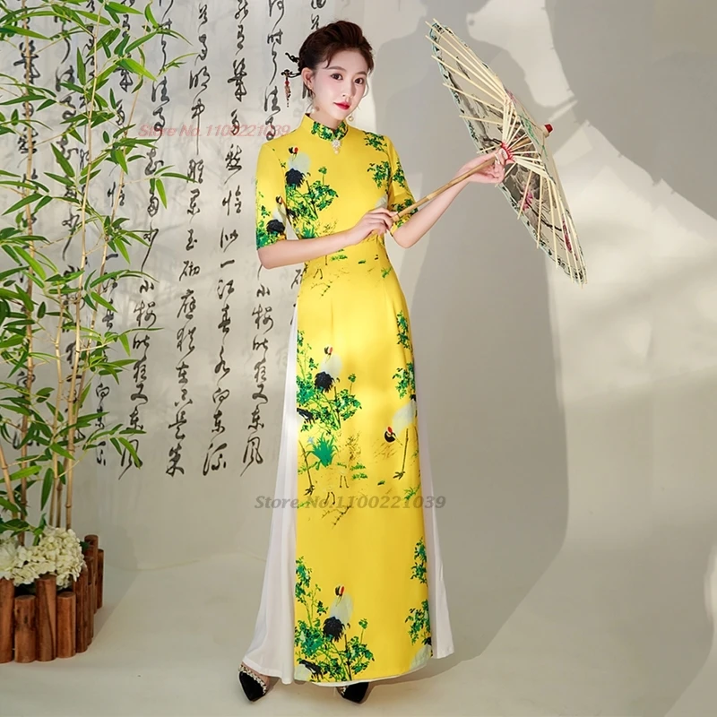 2024-vietnam-aodai-dress-traditional-chinese-improved-qipao-national-crane-print-cheongsam-dress-banquet-evening-dress-vestido