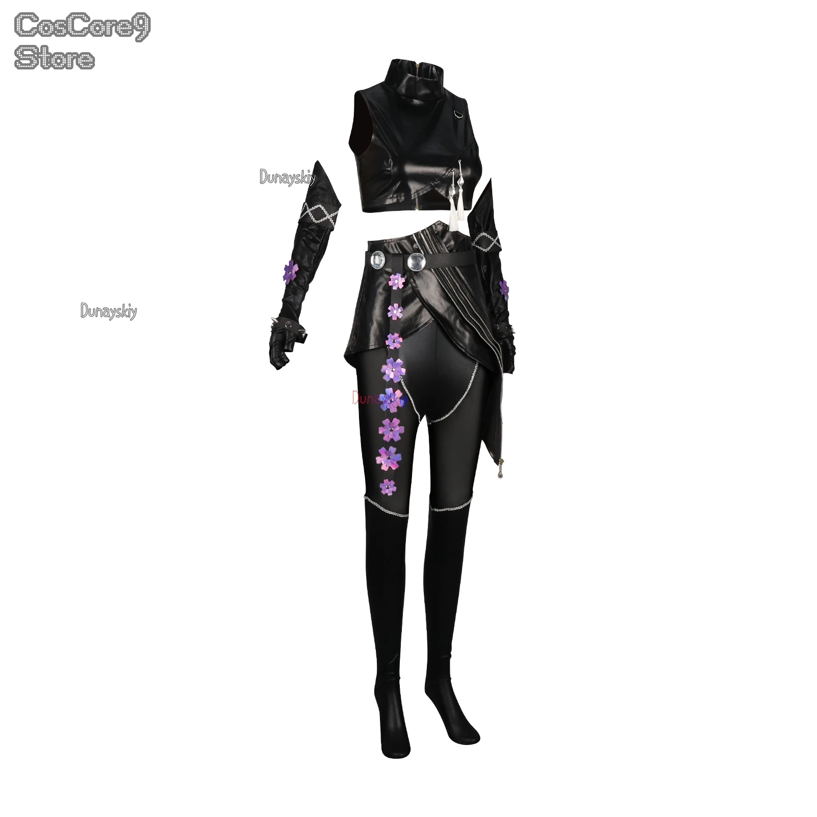 Kpop شيطان هنتركس ميرا تأثيري حلي شعر مستعار الصيادين النساء الفتيات الأسود سروال علوي من الجلد أداء دعوى هالوين slaloch win상 #4