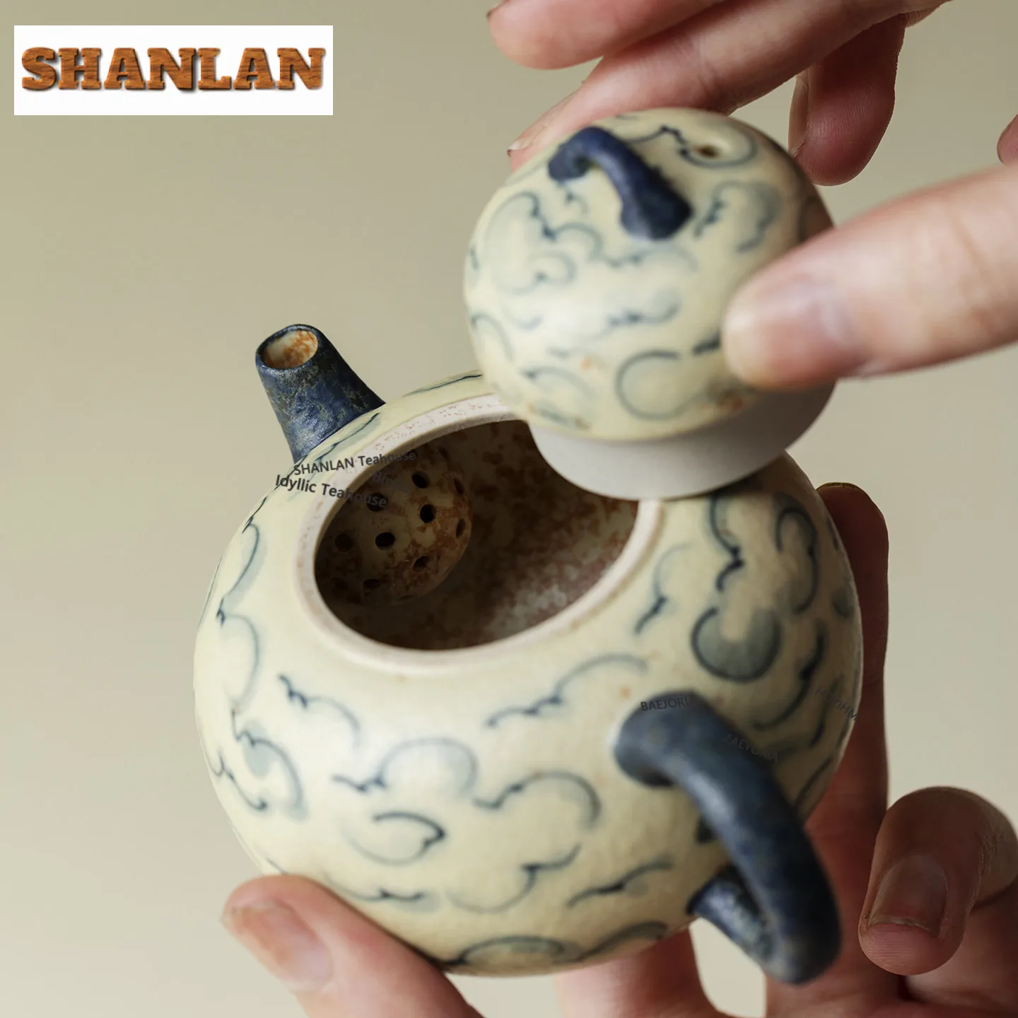 100ml Hand-painted Auspicious Cloud Teapot Elegant Tea Infuser Pot Tea Soaking Kettle With Strainer Dahongpao For Tea Ornaments