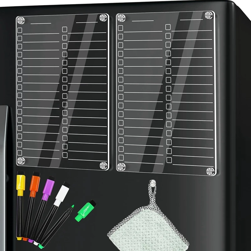 Tableau magnétique en acrylique effaçable à sec pour réfrigérateur, liste transparente de tâches, tableau blanc, facile à utiliser, 2 pièces