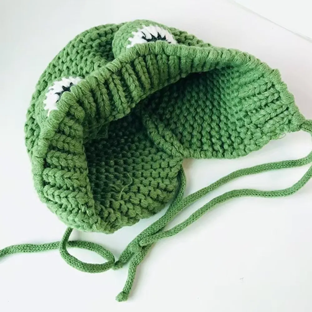 Cappello da rana per bambini alla moda, occhi di rana, berretto da 1-3 anni, berretto lavorato a maglia caldo e spesso per bambini