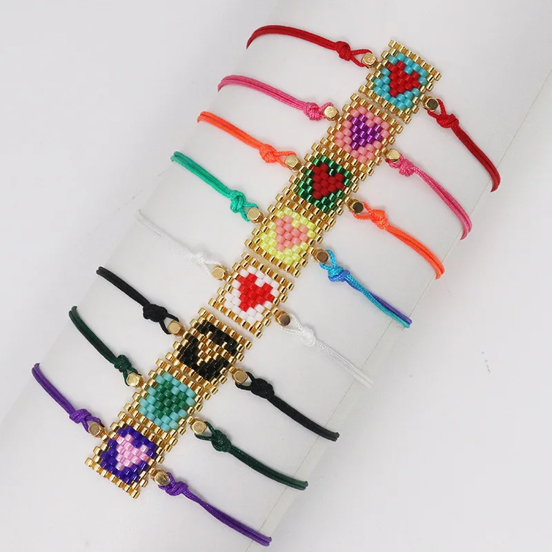 Fashion Simple Handwoven Seed Beads Heart Charms Bracelets MIYOKI Beads Bracelet for Women Jewelry Accessories Gift