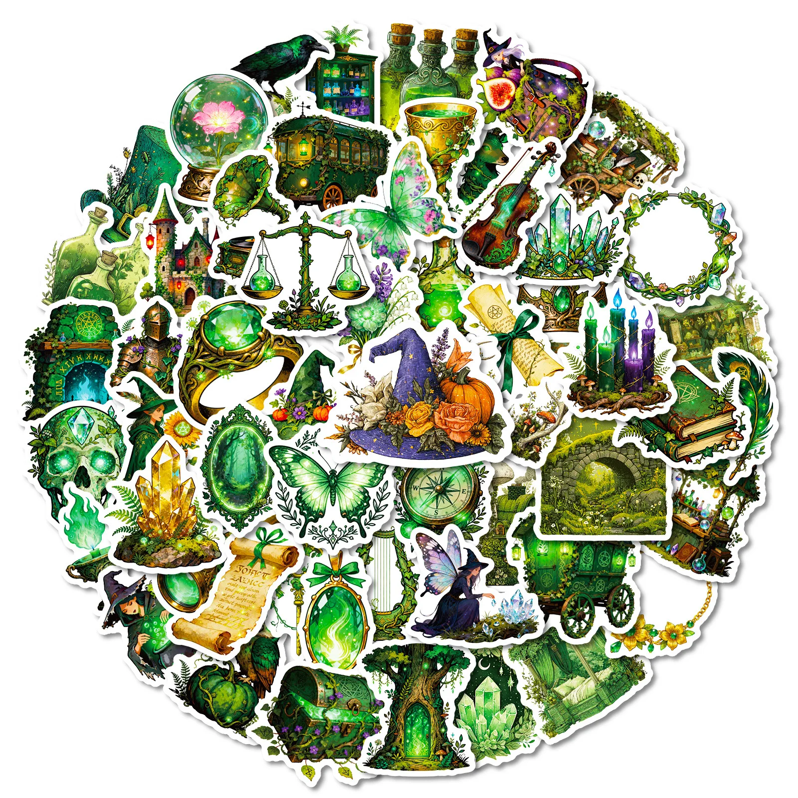 56 個新しいグリーンフォレストグラフィティステッカーマジックスタイル漫画魔女装飾 DIY おもちゃラップトップギター車バイクスケートボードデカール