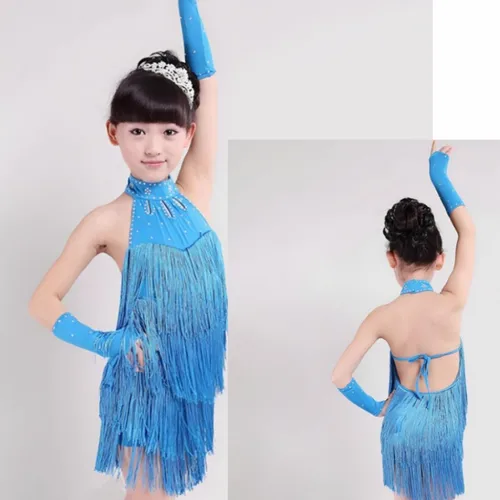 Vestido de baile latino para niñas de 3 a 15 años, traje de competición profesional, traje de Tango, borla sólida