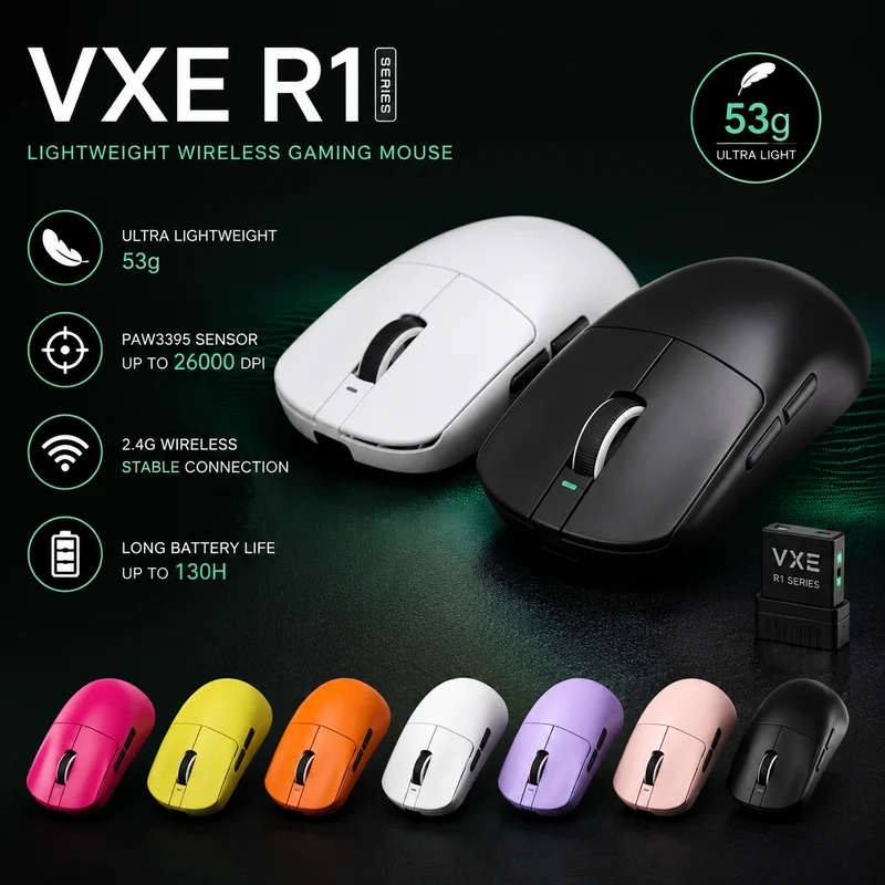 ATK VXE R1 Wireless Bluetooth Mouse Lightweight Ergonomic PAW3395 Sensor Long Battery Life For Gaming Office Esports