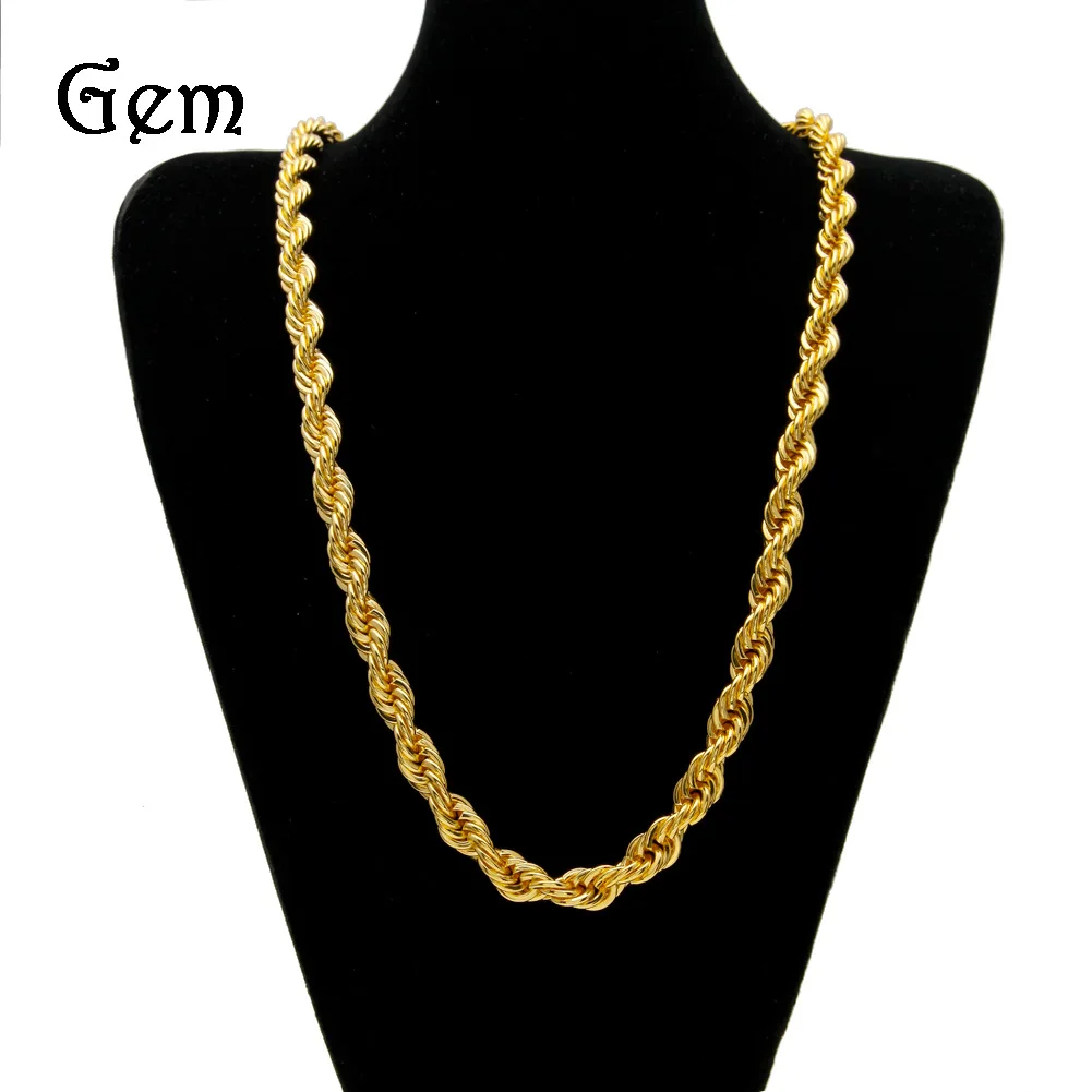 

Hip Hop Men's gold-plated necklace simple fashion Unisex 1cm thick Fried Dough Twists necklace gold-plated twisted rope chain