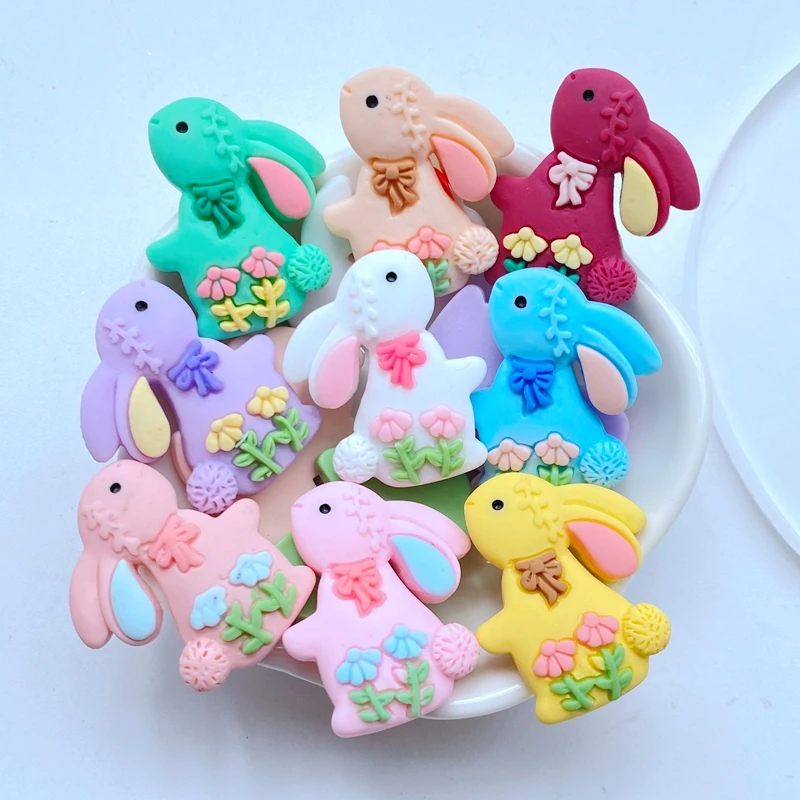 10Pcs New Mini Cute 25*30mm Cartoon Rabbit Flat Back Resin Scrapbooking DIY Jewelry Craft Decoration Accessories