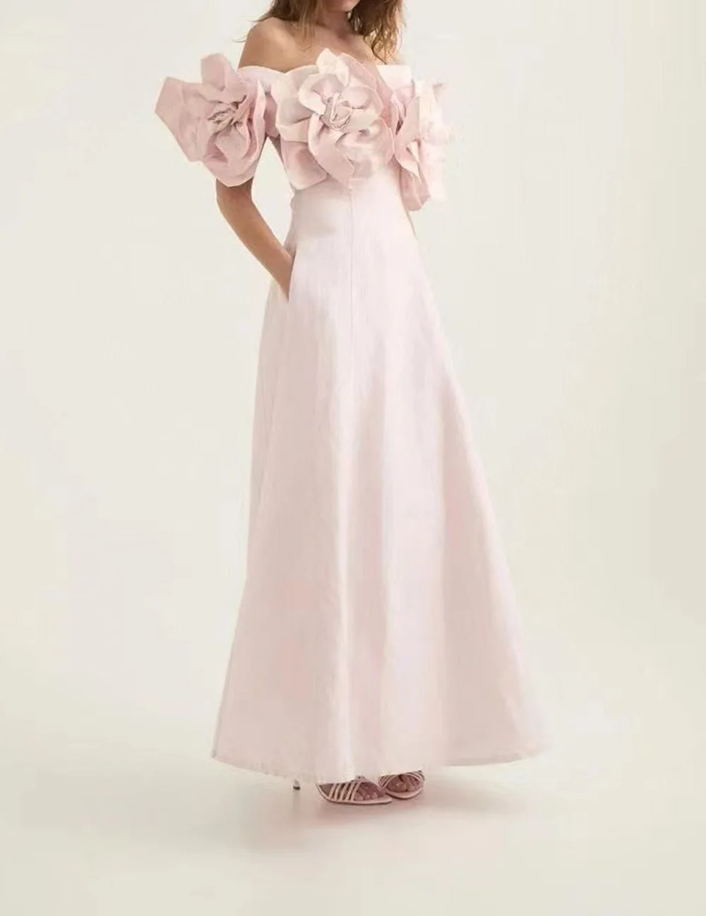 LISM moda mujer vestido de noche sin tirantes patchwork 3D flor color sólido elegante vestidos de fiesta 2024 otoño nuevo