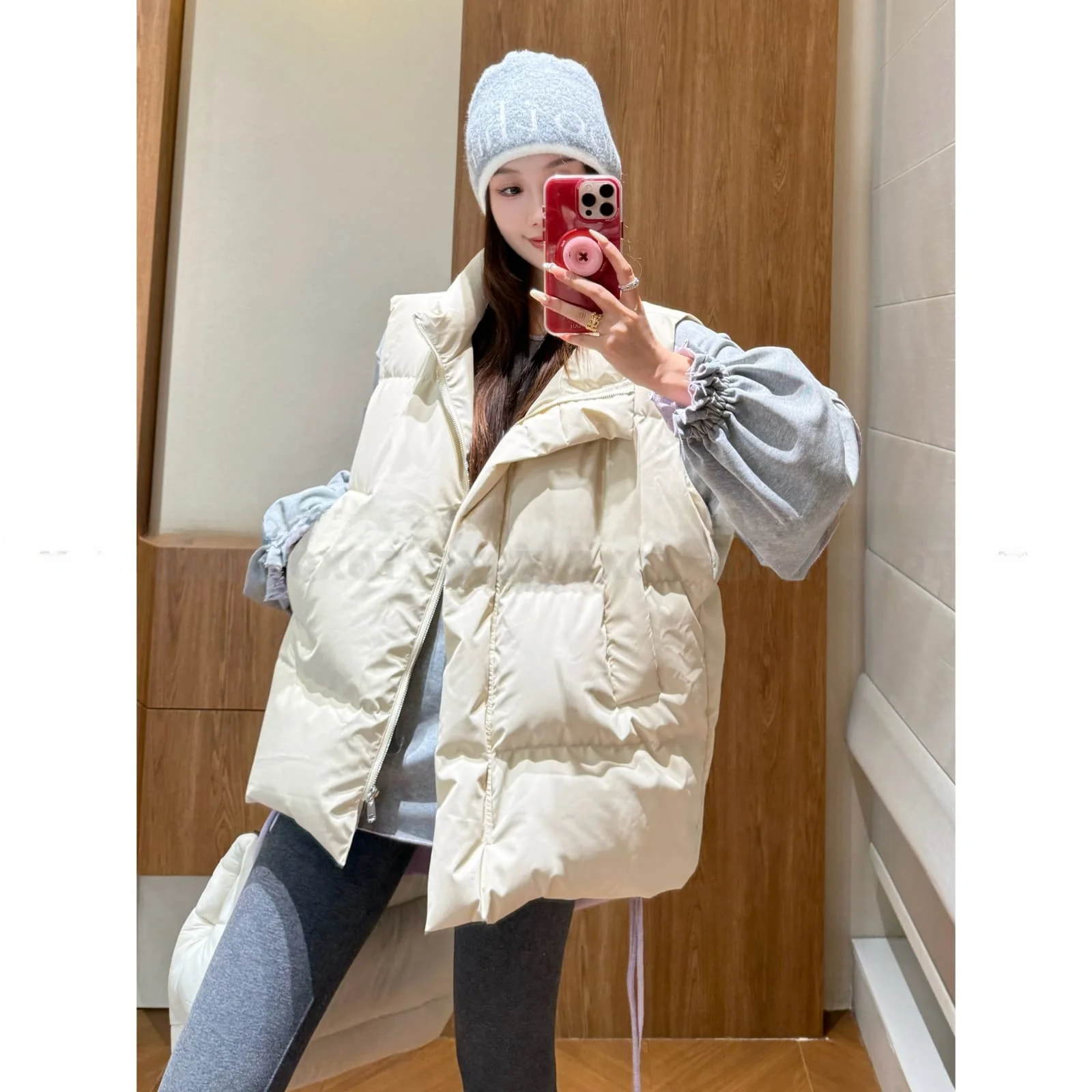 

White Du down Vest Autumn Winter New Sle Stand Collar Side ket Cotton Jaet Quiao Xiao Warm Harbor Thiened Long Sve