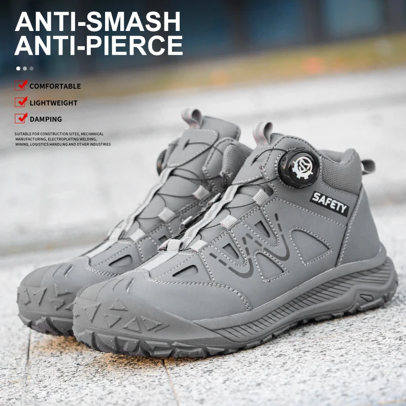 Mid-Top Rubber-Soled Safety Shoes for Men and Women, Work Shoes, Protective Shoes, Anti-Smashing, Anti-Puncture