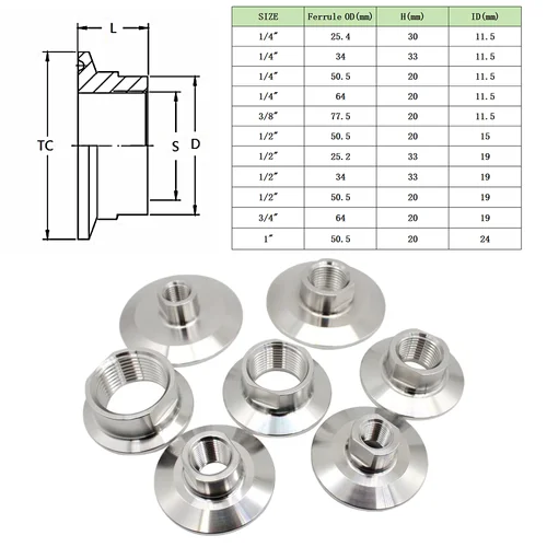 Imagen 2 del producto YQBS Sanitario NPT Conector de tubería roscada hembra para virola Triple abrazadera Conector de acero inoxidable SS304 1/2"" 1"" 1,5""